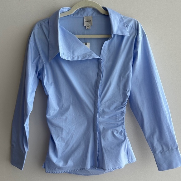 Maeve Asymmetrical Buttondown Shirt, Women’s Sky Blue Blouse, Size XXS - Picture 4 of 16